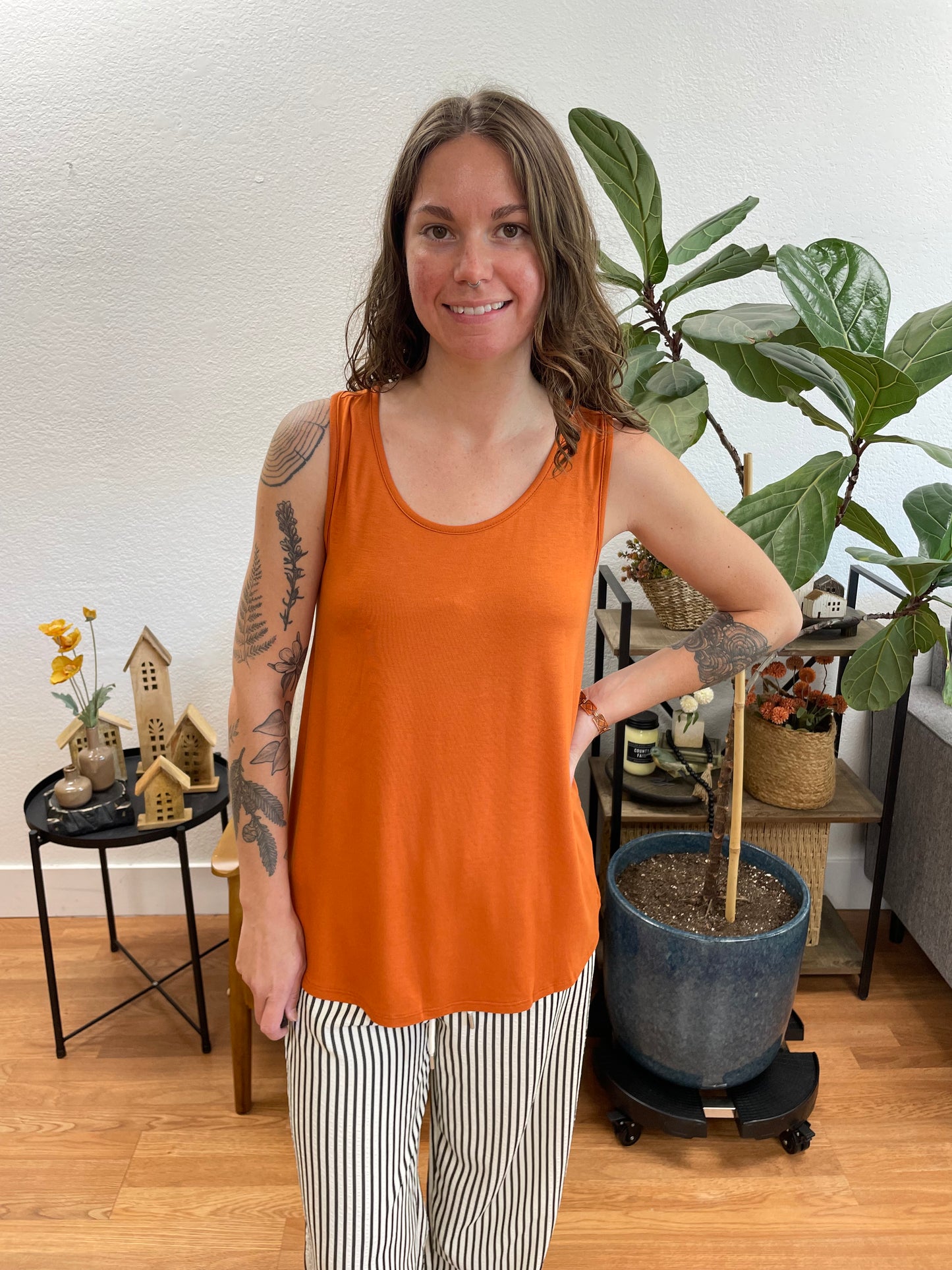 Rust Sleeveless Scoop Neck Top