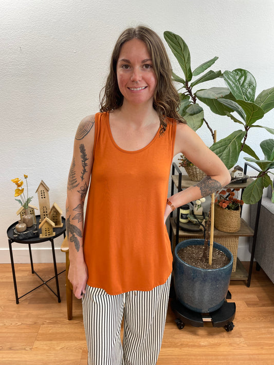 Rust Sleeveless Scoop Neck Top