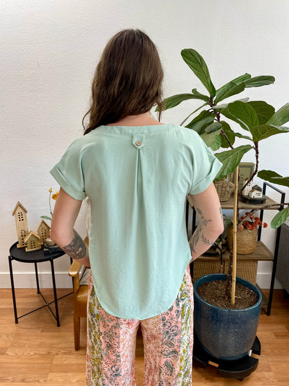 Light Sage V-Neck Pintuck Top
