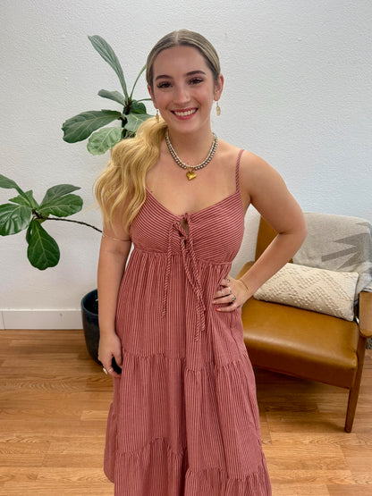 Mauve Stripe Midi Sundress