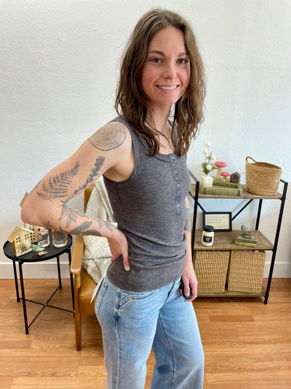 Charcoal Melange Ribbed Tank
