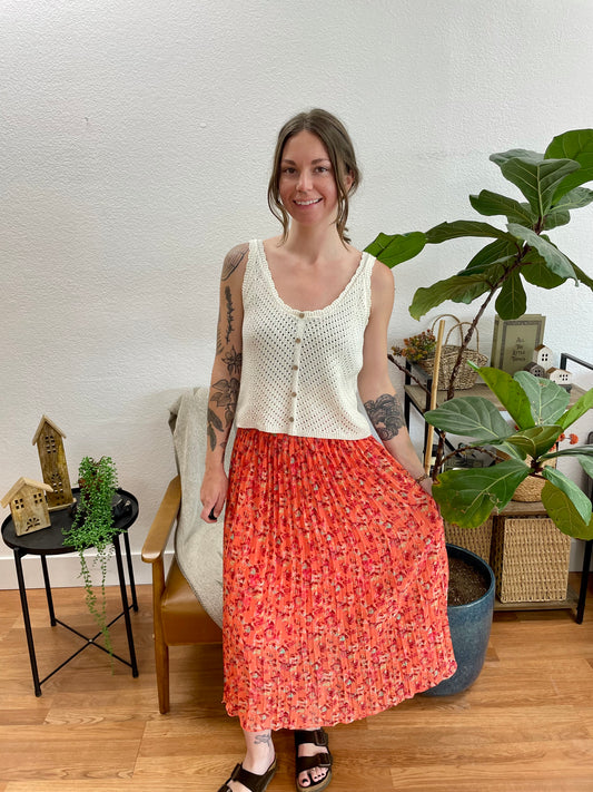 Tomato Pleated Chiffon Skirt