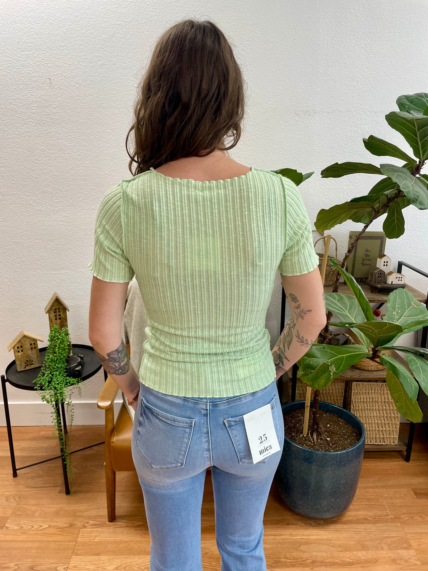Mint Lettuce Hem Textured Top