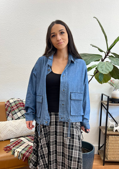 Drawstring Waist Denim Jacket
