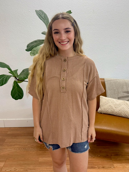 Latte Urban Ribbed Button Top