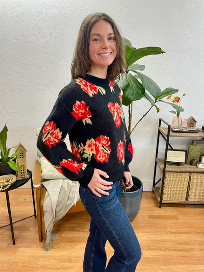 Black Floral Pullover Sweater