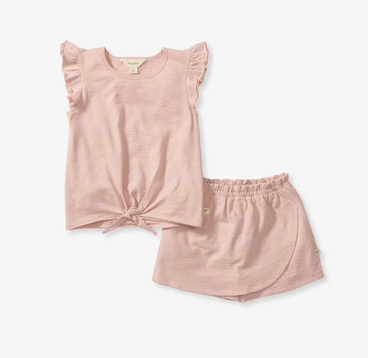 Girls Pink Slub Tee and Shorts Set