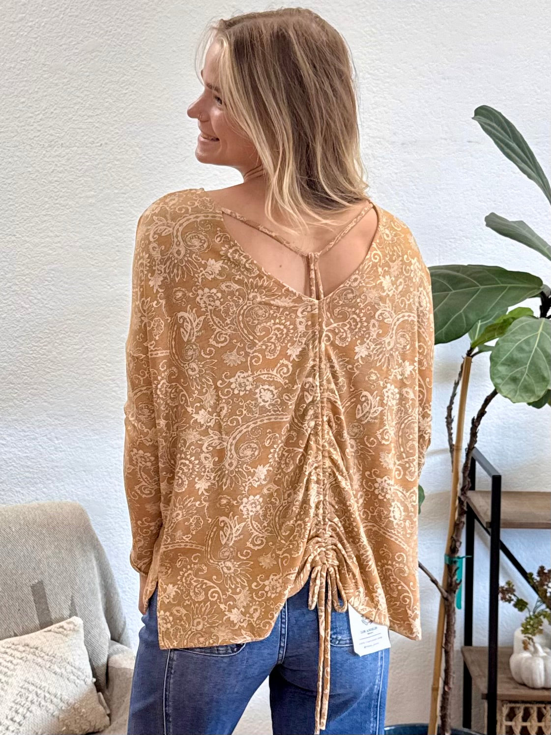 Mustard Paisley Knit Top