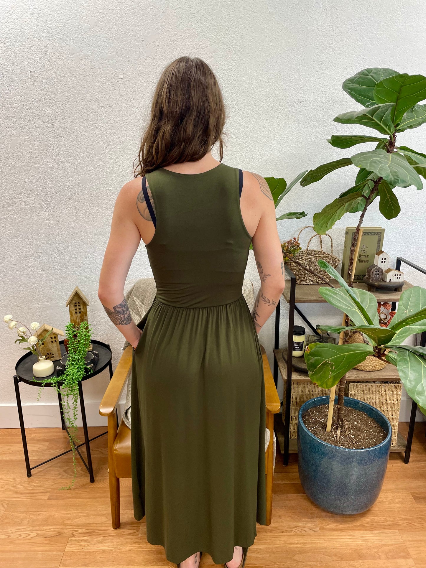 Olive Front Slit Midi Dress