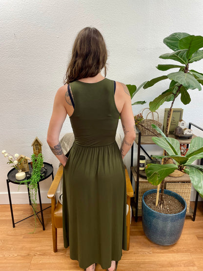 Olive Front Slit Midi Dress