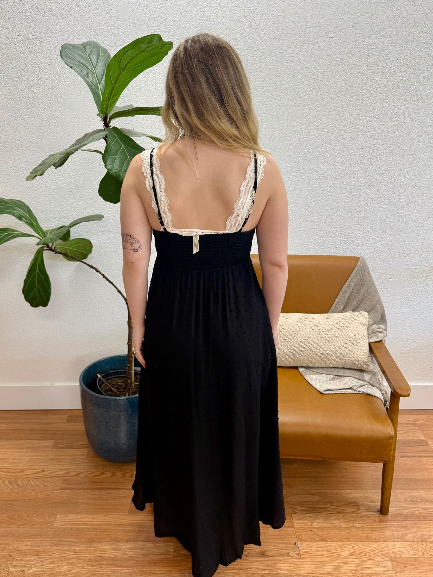 Black Embroidered Dot Maxi Dress