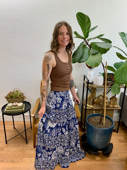 Navy Tiered Maxi Skirt