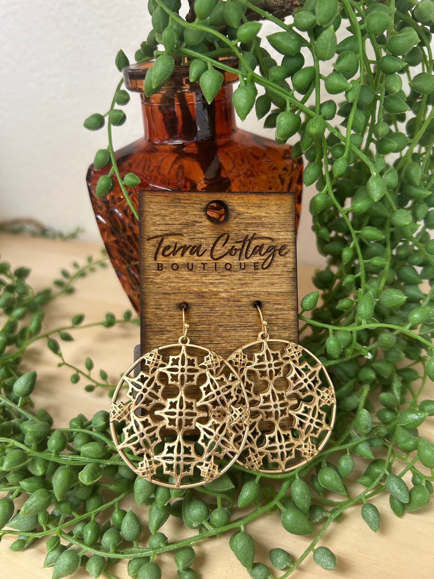 Gold Round Filigree Earrings