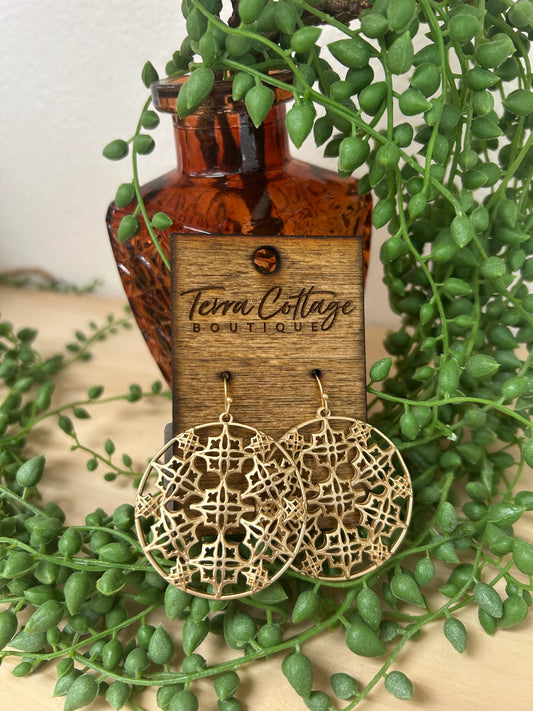 Gold Round Filigree Earrings