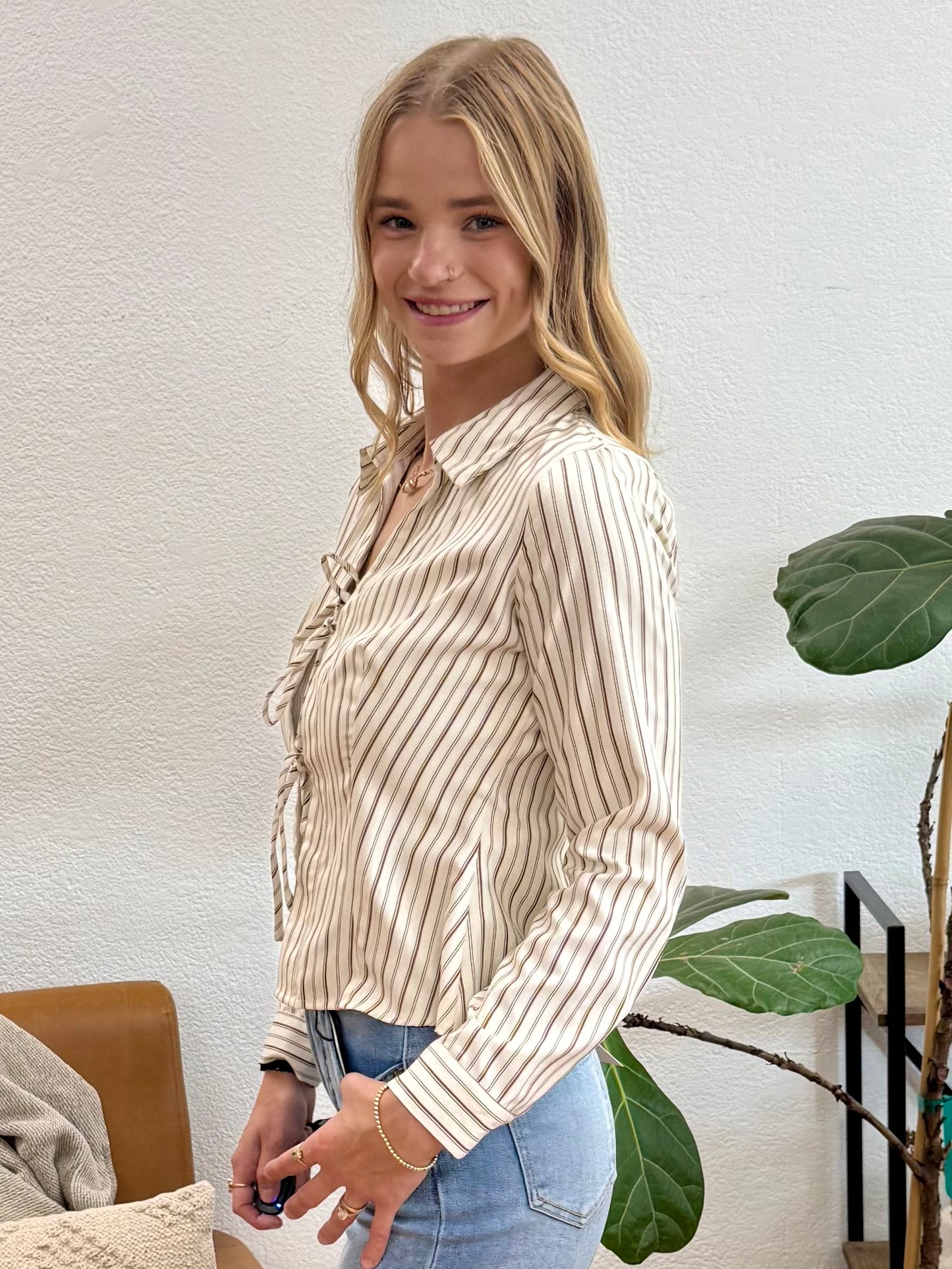 Ivory Stripe Tie Top