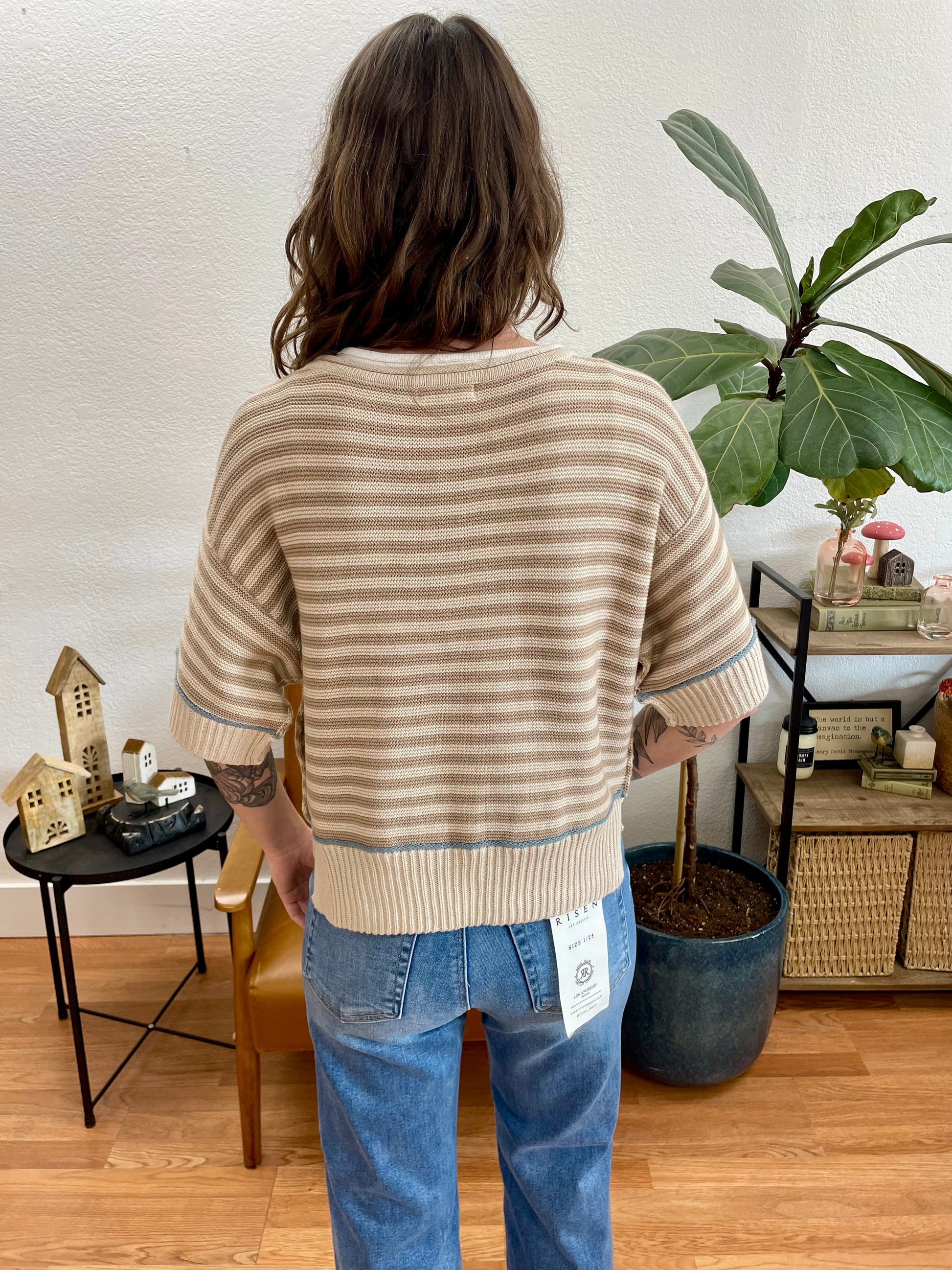 Khaki Stripe Raw Edge Sweater - Terra Cottage