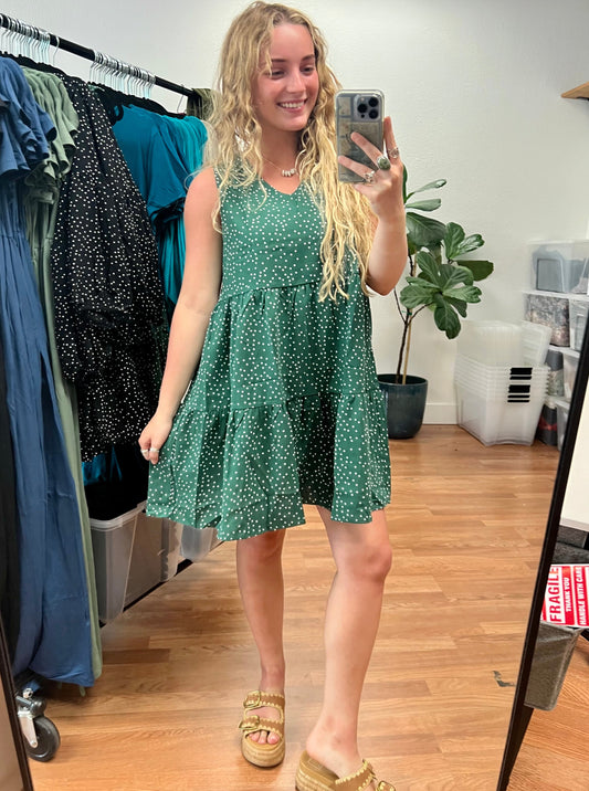 Green Polka Dot Summer Tunic Dress