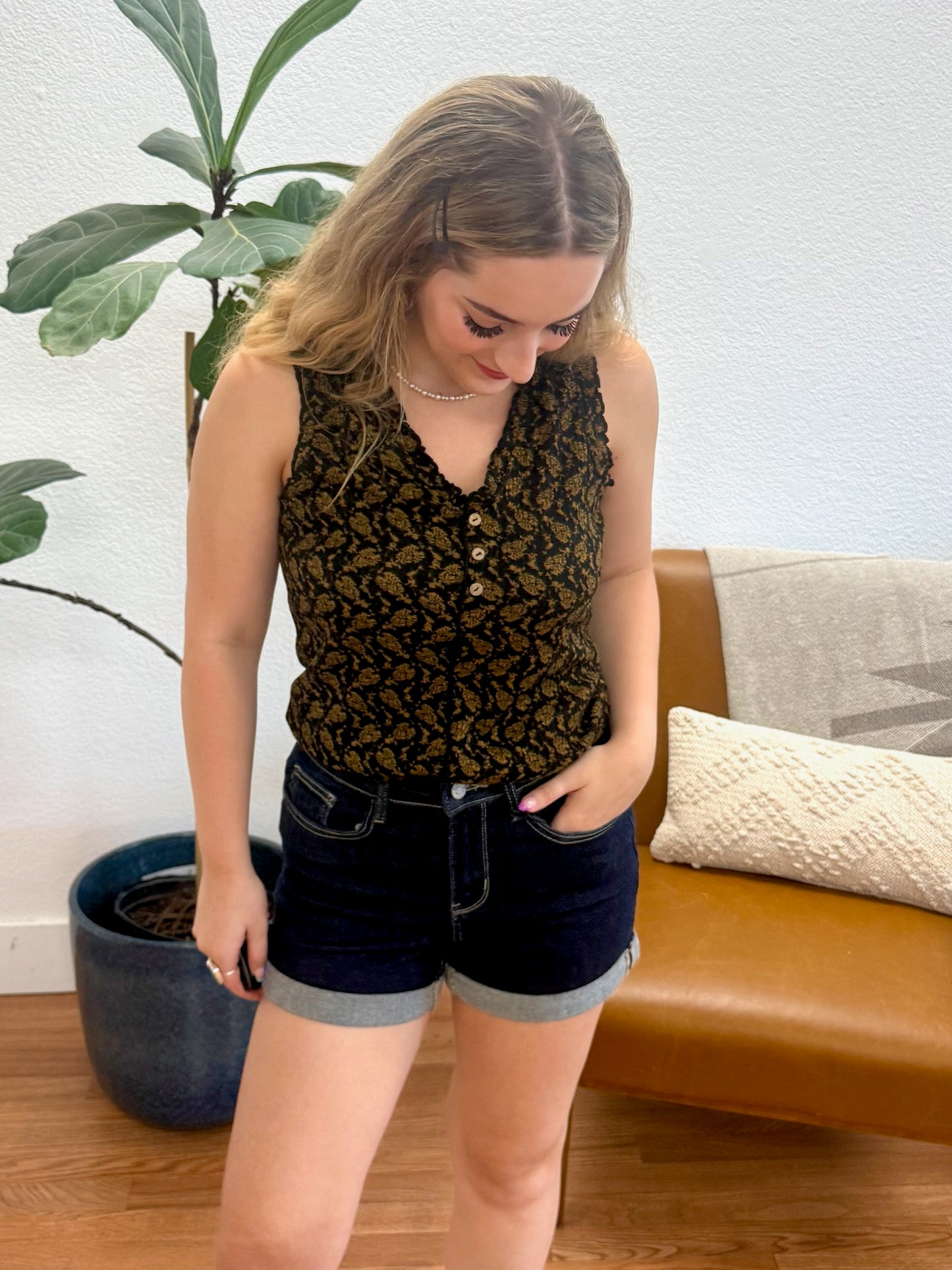 Black Rib Frilled Tank