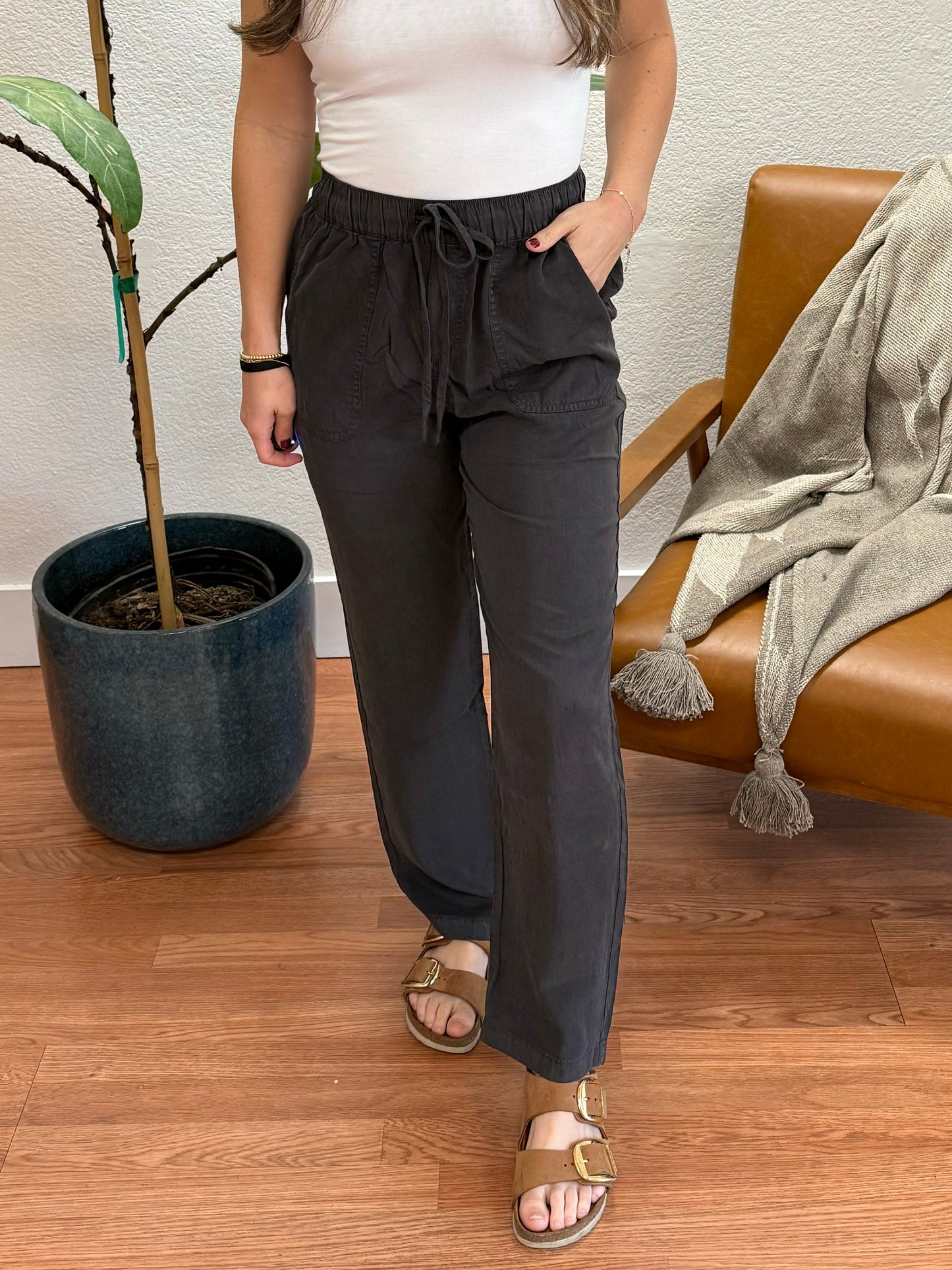 Charcoal Tencel Straight Pants