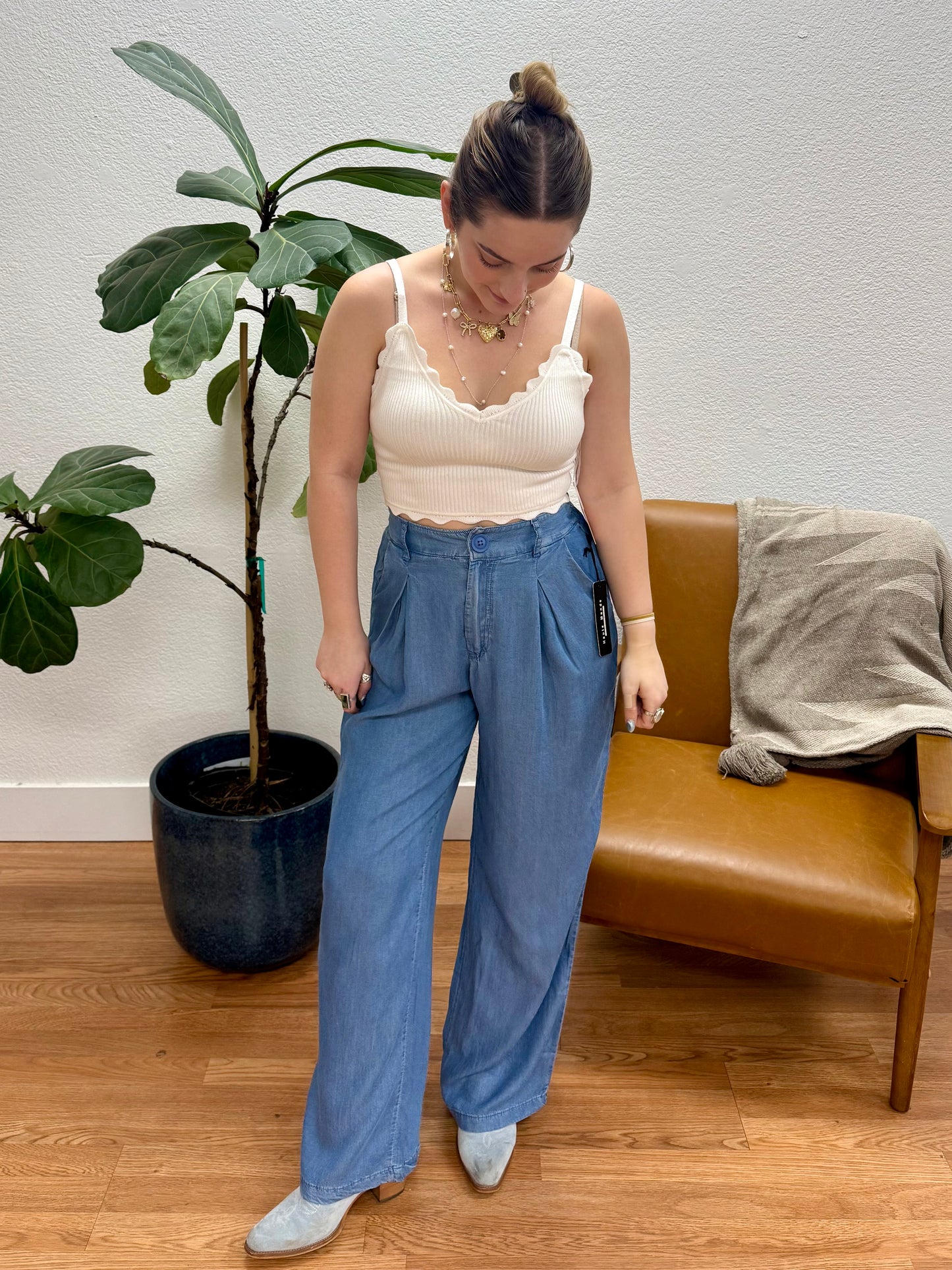 Medium Denim Pintuck Pants