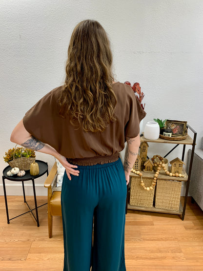 Chocolate Button Front V Neck Top