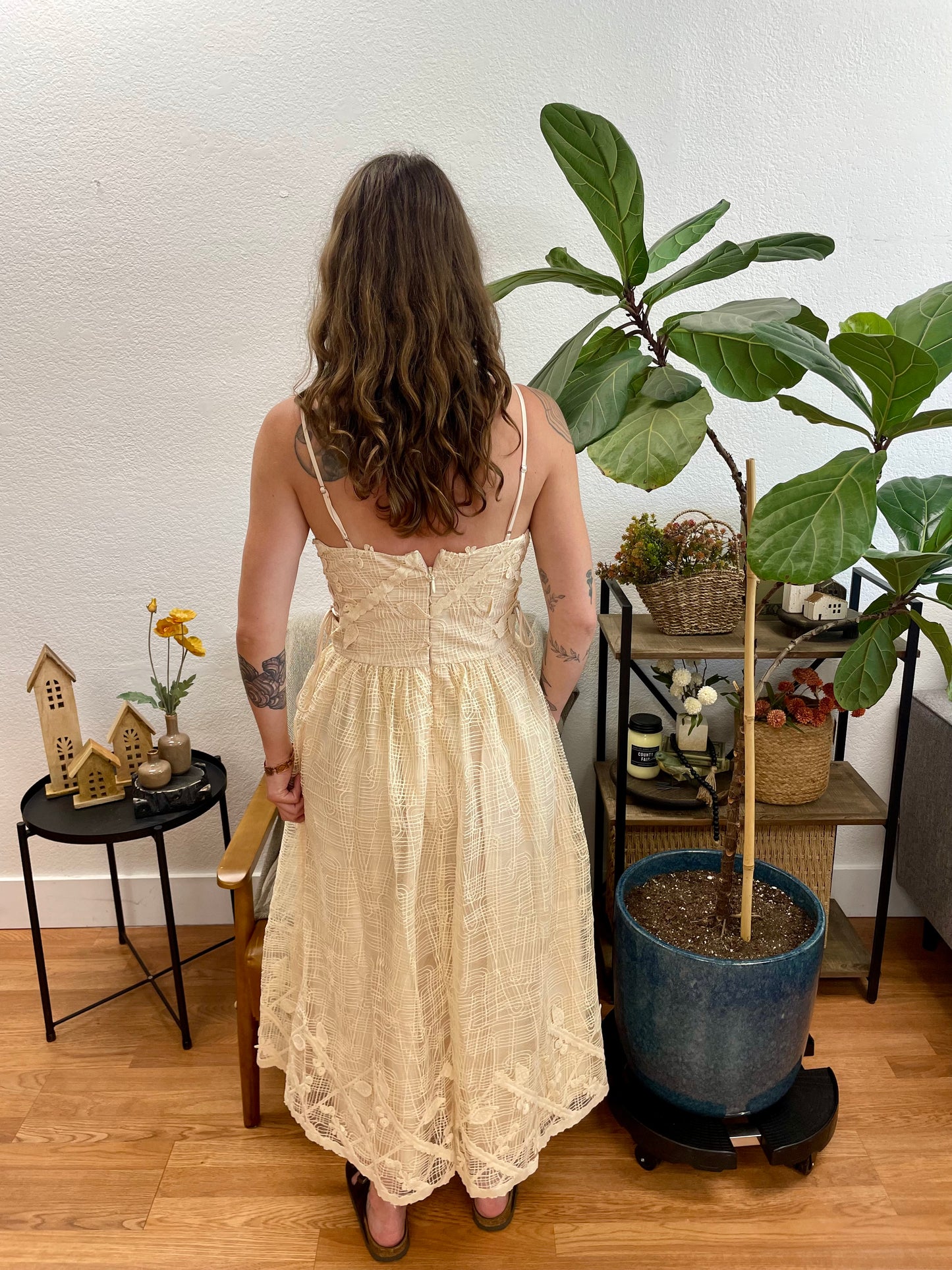 Cream Crochet Midi Dress
