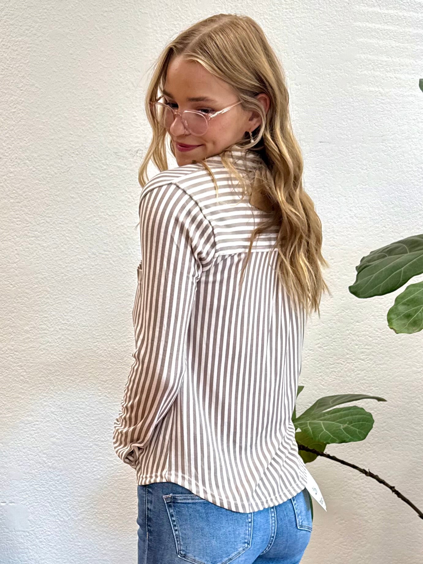 Mocha Tab Sleeve Soft And Stretchy Button Down