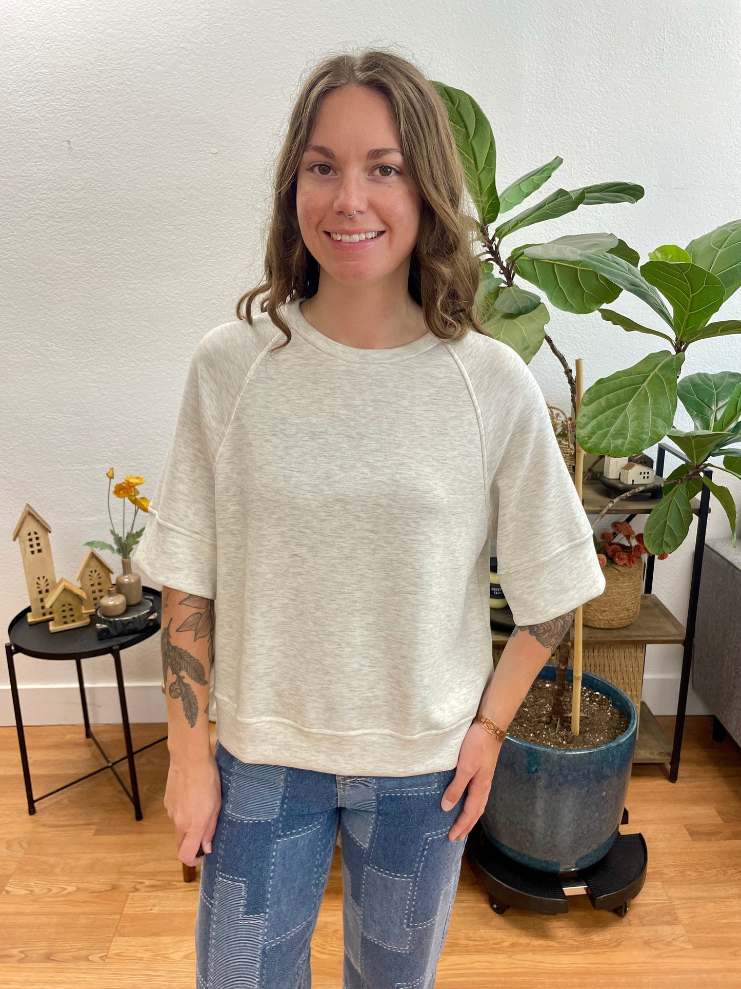 Grey Raglan 3/4 Sleeve Top