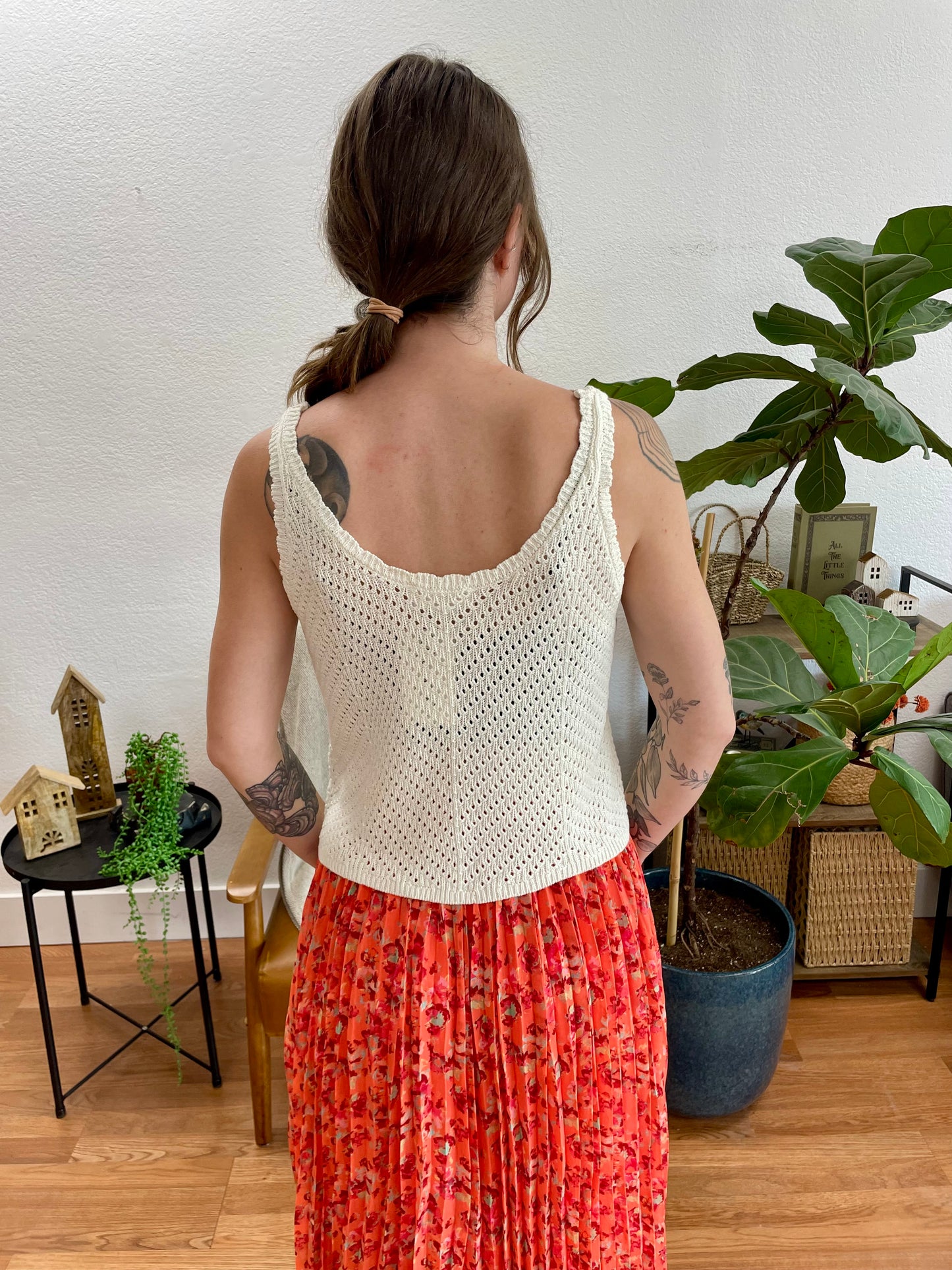 Cream Knit Button Up Tank