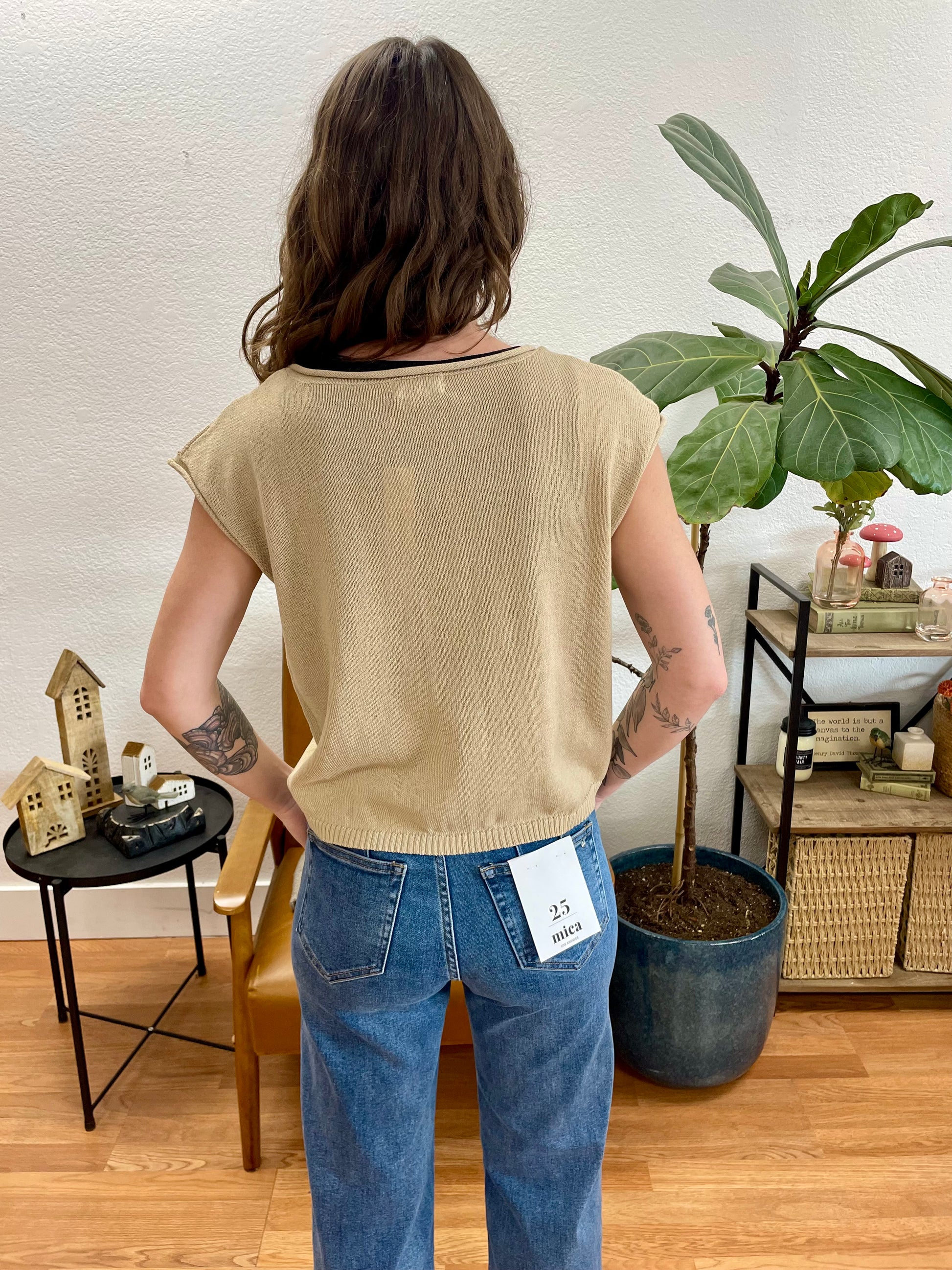 Khaki Raw Edge Sweater Top - Terra Cottage