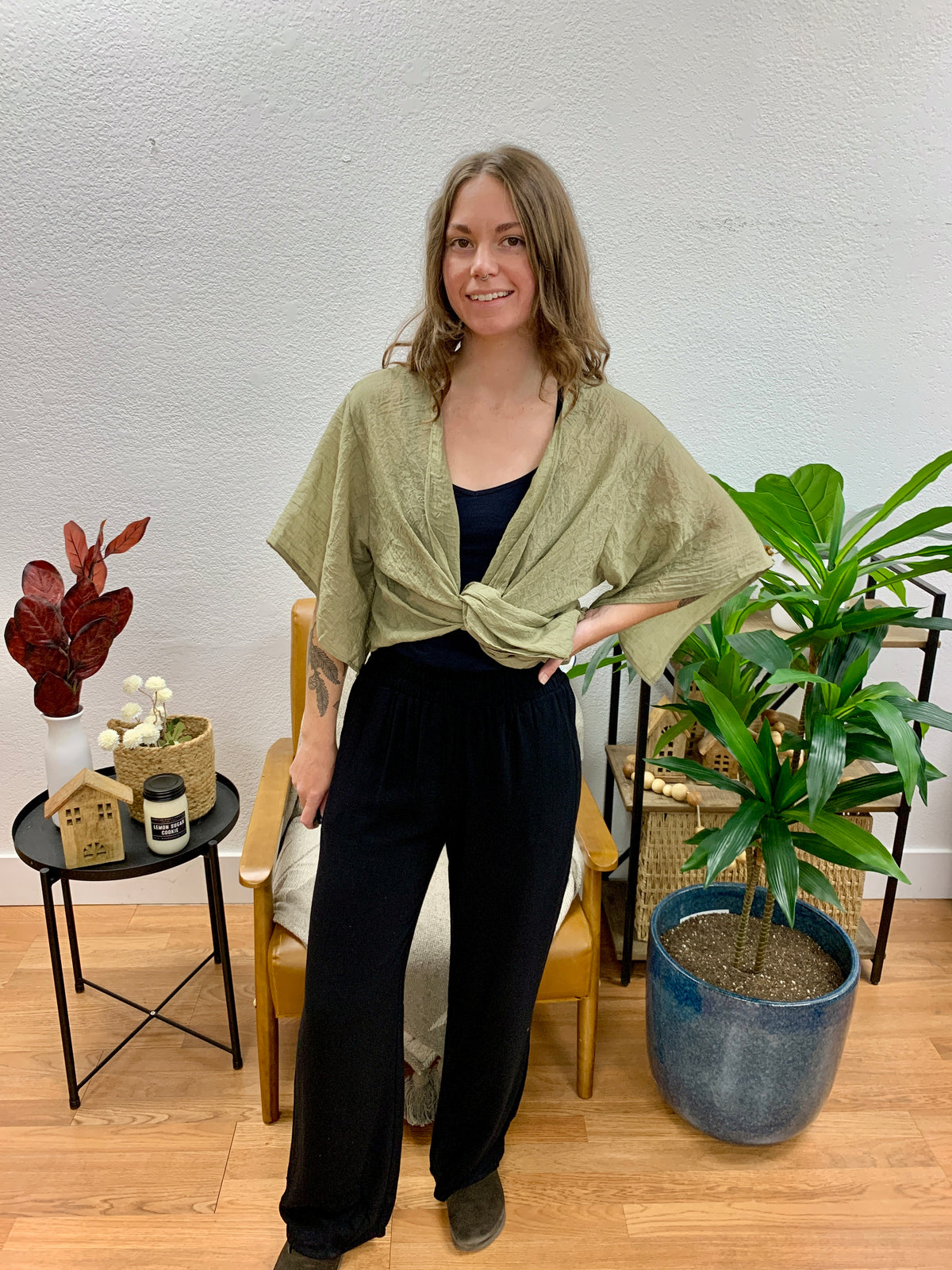Black Ruffled Side Pocket Pants