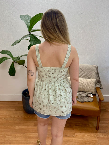 Mint Textured Floral Peplum Tank