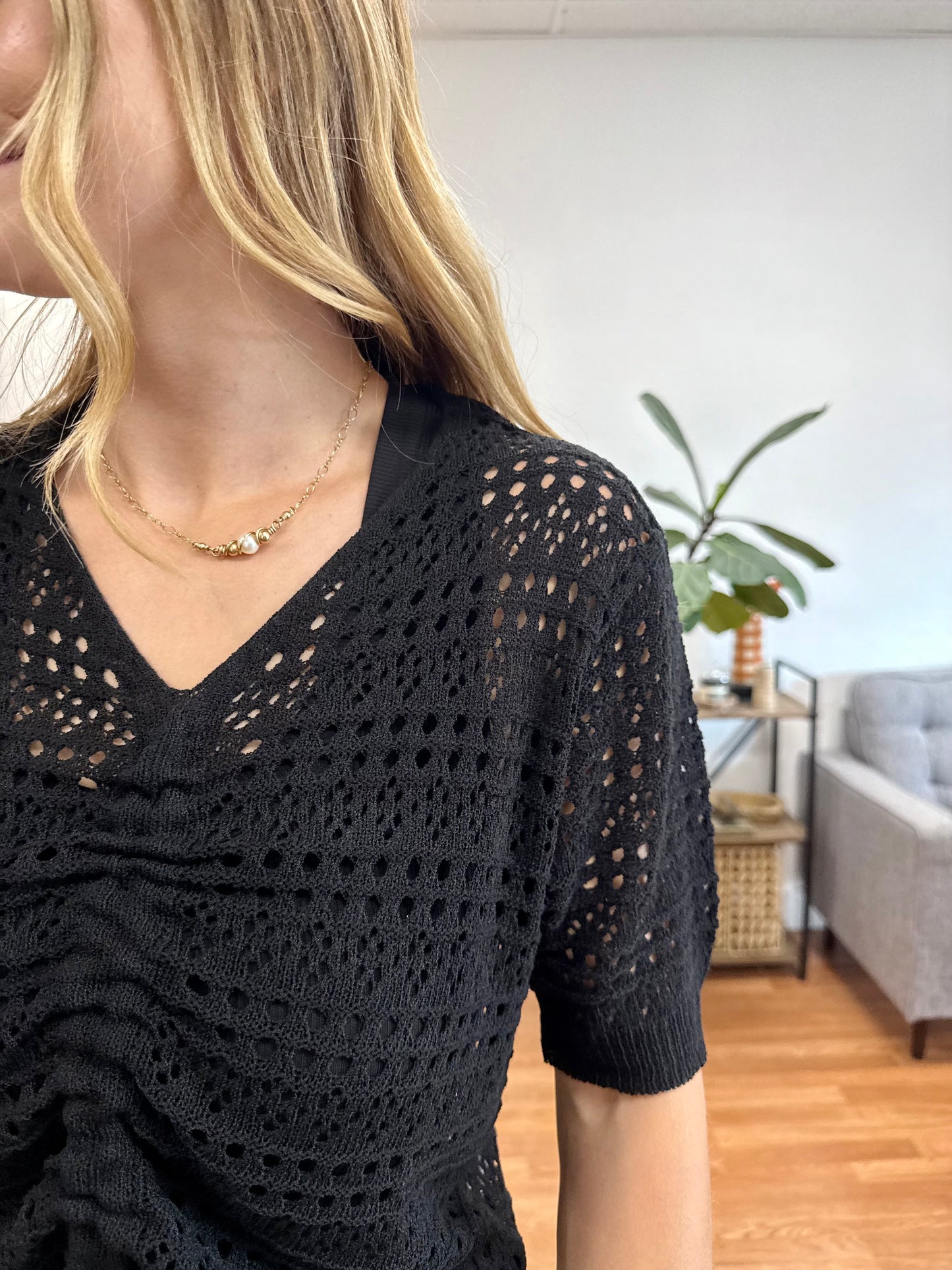 Black Front Crochet Blouse