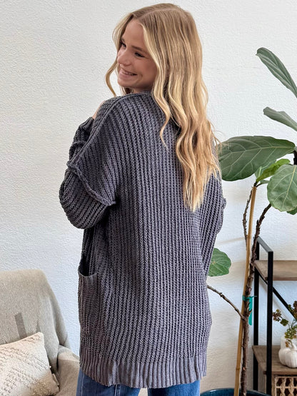 Charcoal Chunky Front Pocket Cardigan