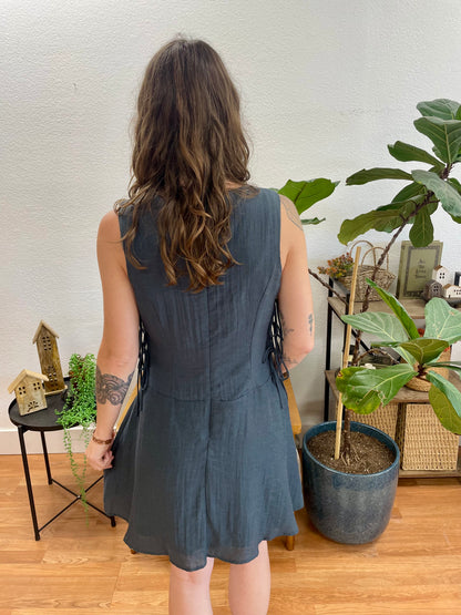 Graphite Side Tie Mini Dress