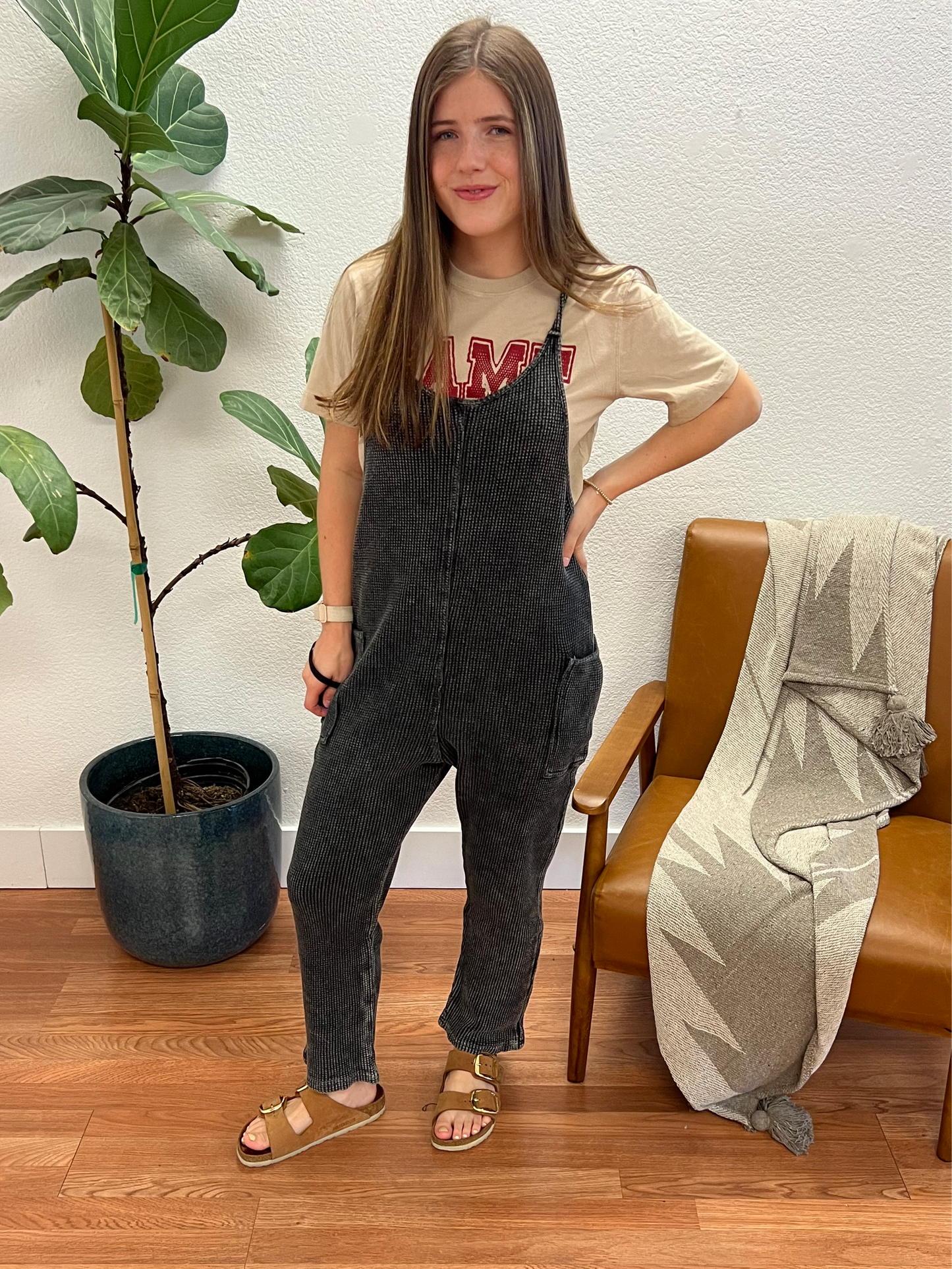 Charcoal Relaxed Waffle Knit Jumpsuit