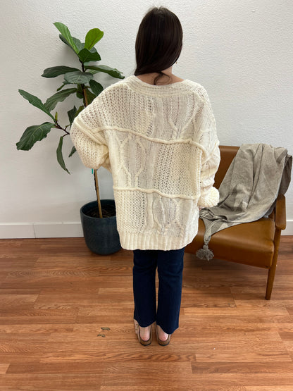 Cream Chunky Cable Knit Cardigan