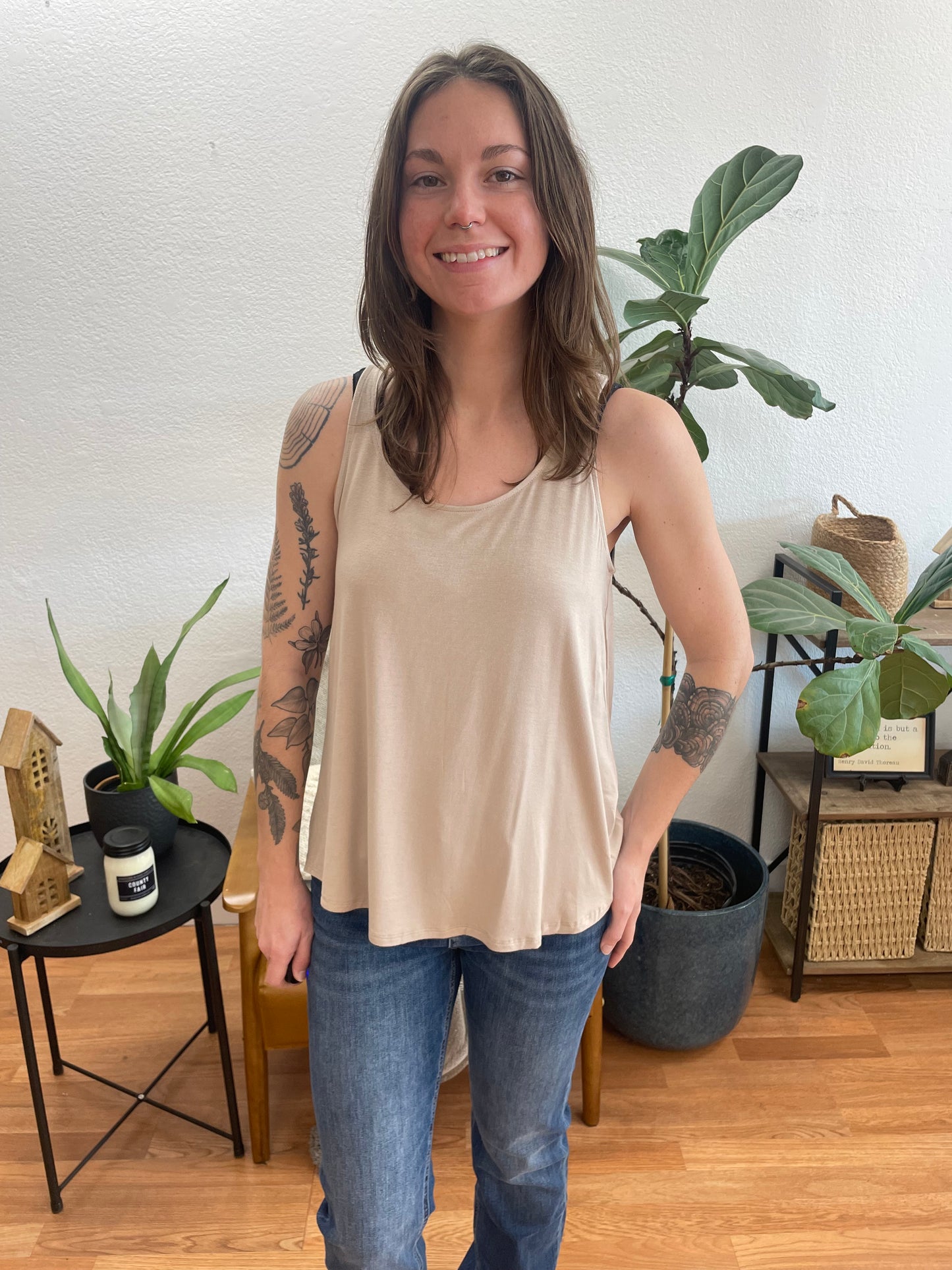 Mocha Flowy Hem Tank - Terra Cottage
