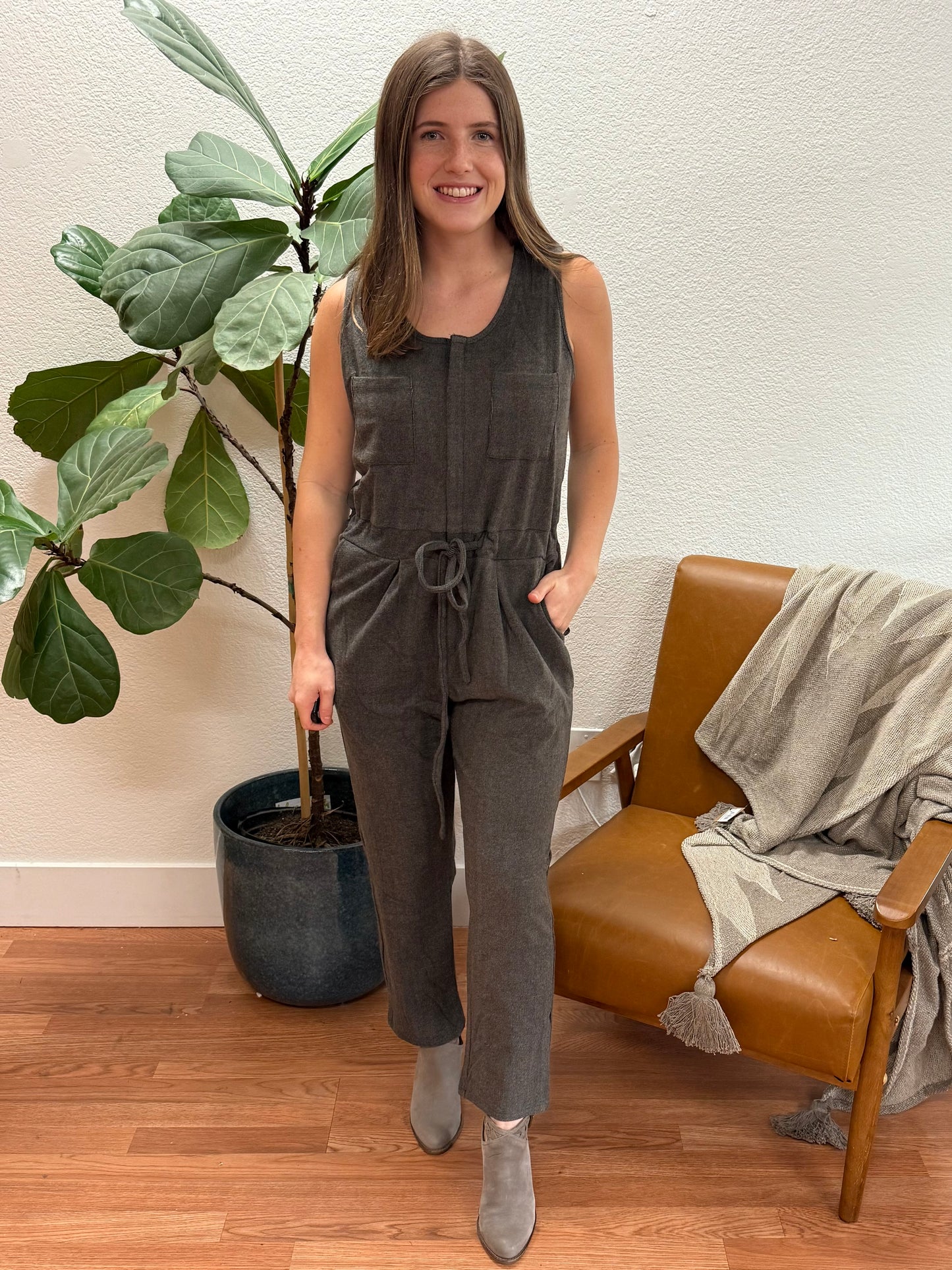 Charcoal Knit Zip Up Romper