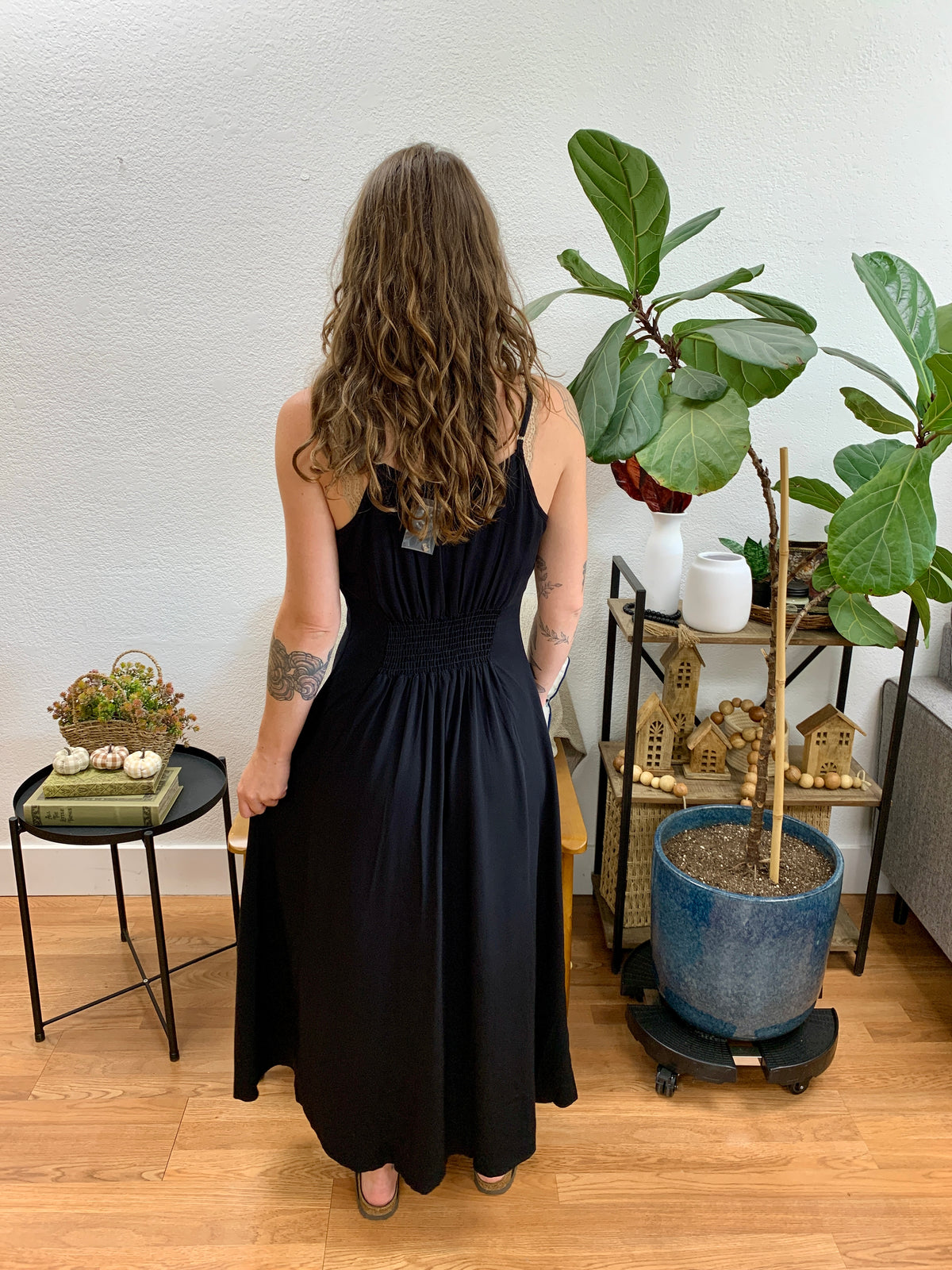 Black Flowy Button Front Dress