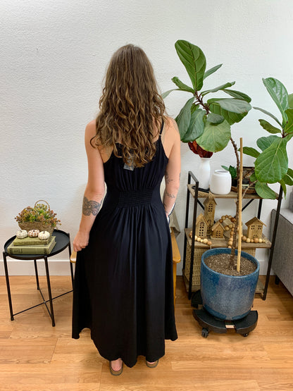 Black Flowy Button Front Dress