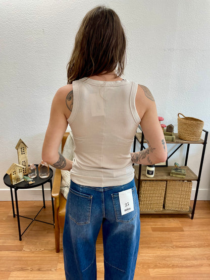 Beige High Neck Luxe Tank
