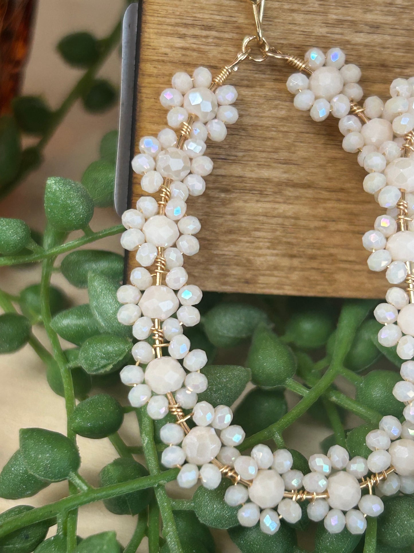 Oval Floral Beaded Drop Earrings