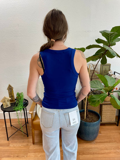 Navy Ribbed Scoop Neck Tank