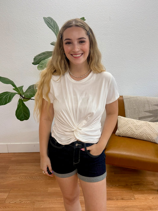 Ivory Solid Twist Crop Top