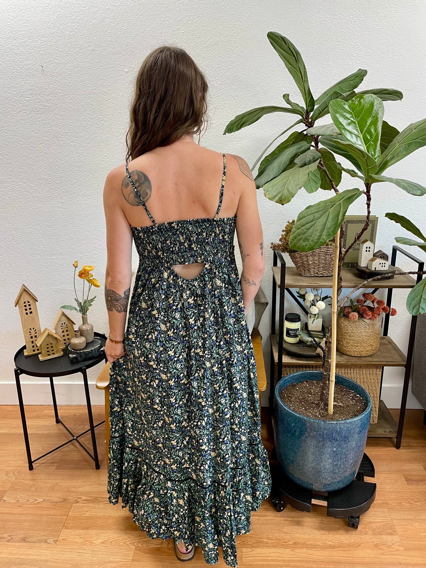 Black Floral Button Front Dress