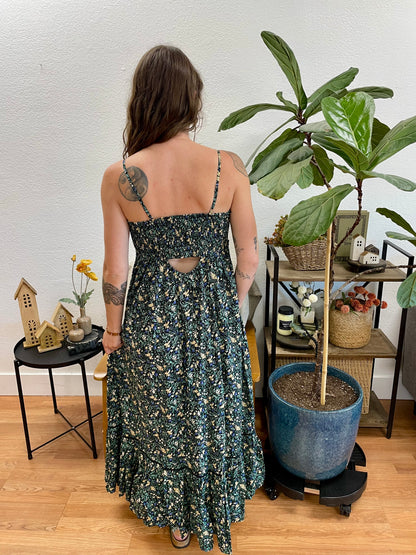 Black Floral Button Front Dress