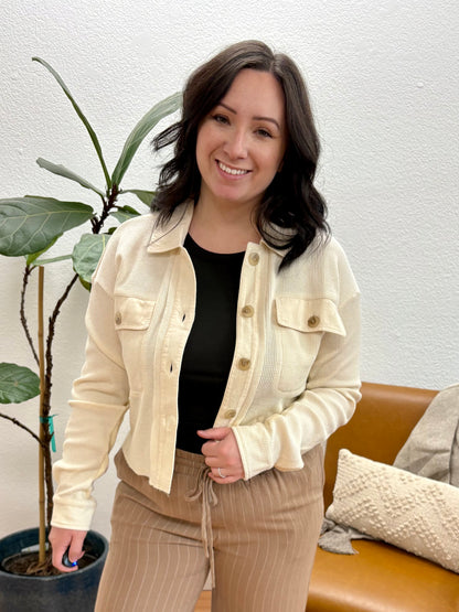Almond Washed Waffle Knit Jacket