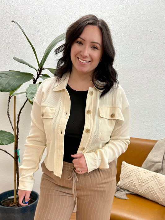 Almond Washed Waffle Knit Jacket
