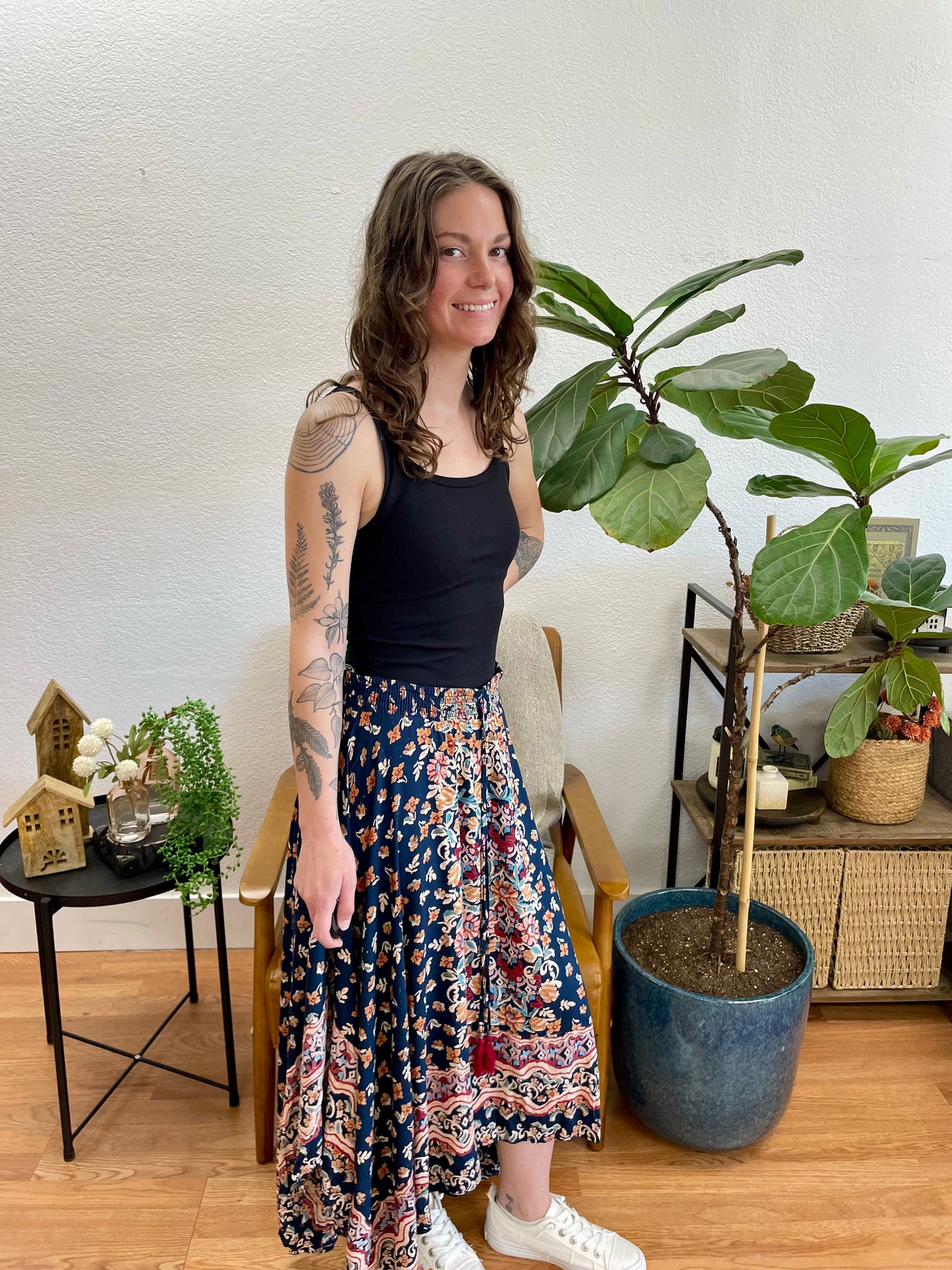 Navy Hanky Hem Maxi Skirt